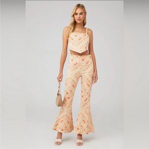 Show Me Your MuMu Floral Bohemian Wide-Leg Pants Stretch Waist Size Small